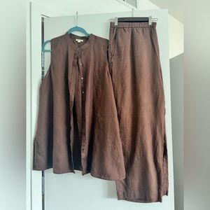 Eileen Fisher chocolate linen matching set (blouse /pants)